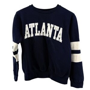 New York Popular Atlanta Navy Blue Varsity Stripe Crewneck Sweatshirt Small
